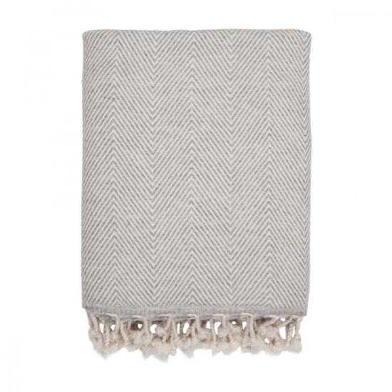 Herringbone lammullspläd- ljusbeige